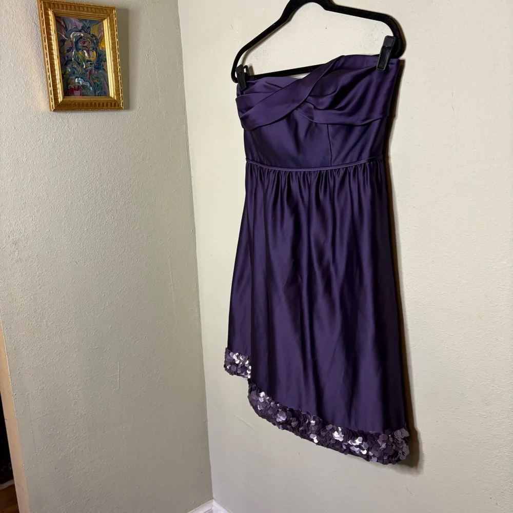 Melissa Sweet Purple Satin Strapless Party Dress Size 10 - Picture 2 of 6